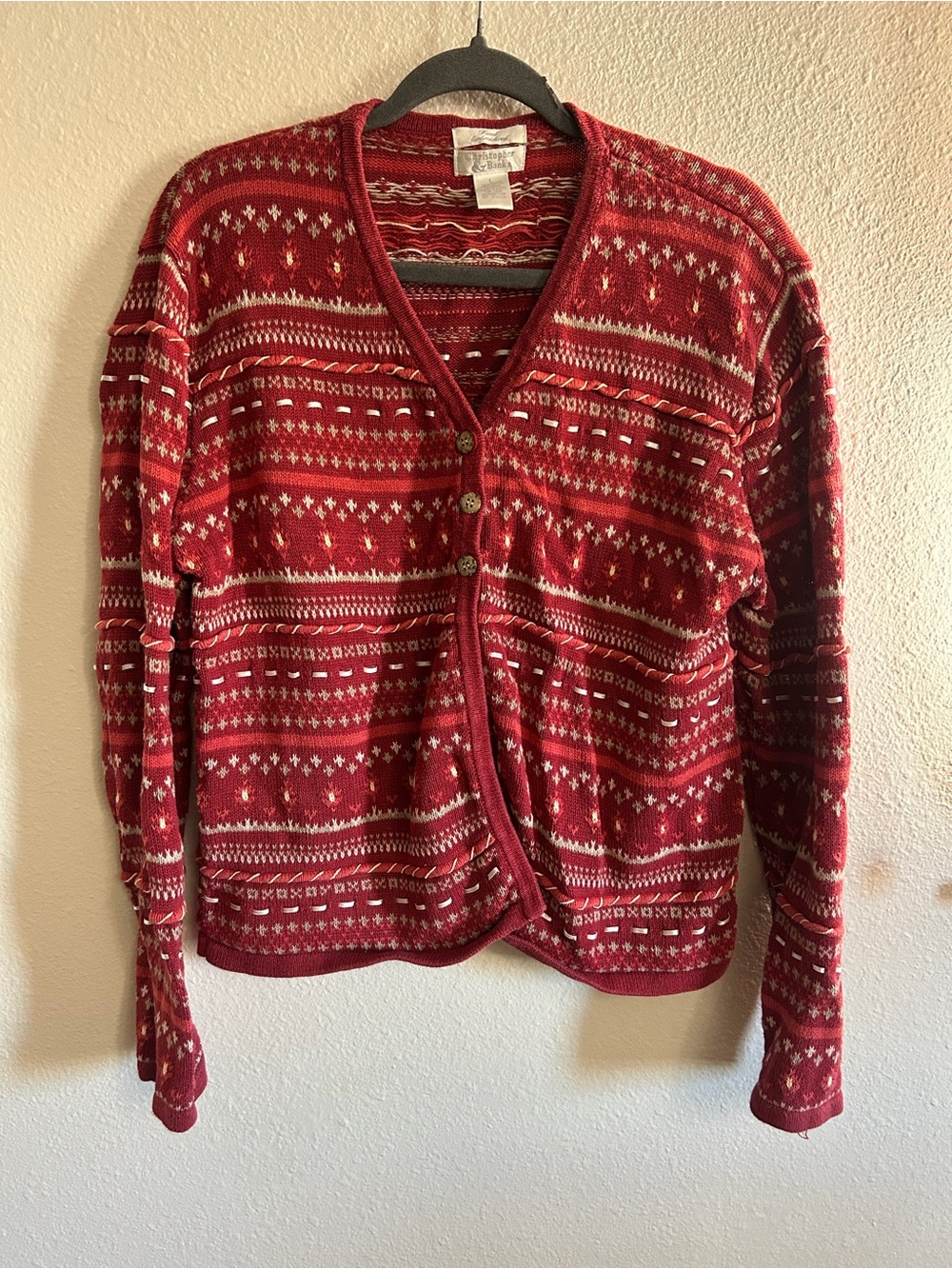 Vintage Christopher & Banks Hand Embroidered Holiday Sweater Cardigan Womens L